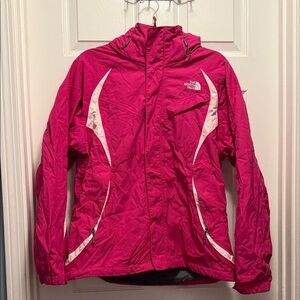 The North Face Women's Fuchsia and White Ski Jacket
